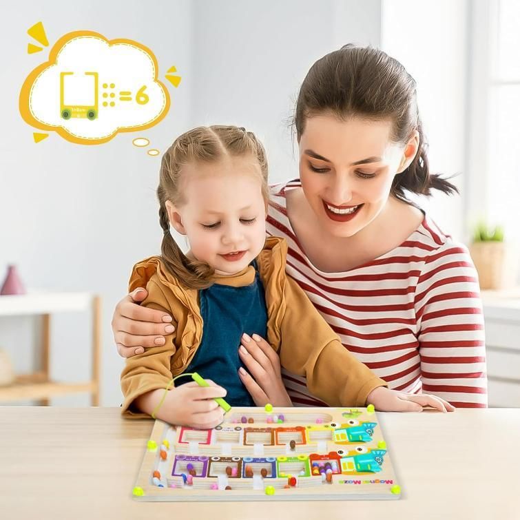 Magnetic Montessori Color & Number Maze Board – Wooden Puzzle Game for Kids | Fine Motor Skills, Counting & Travel Toy