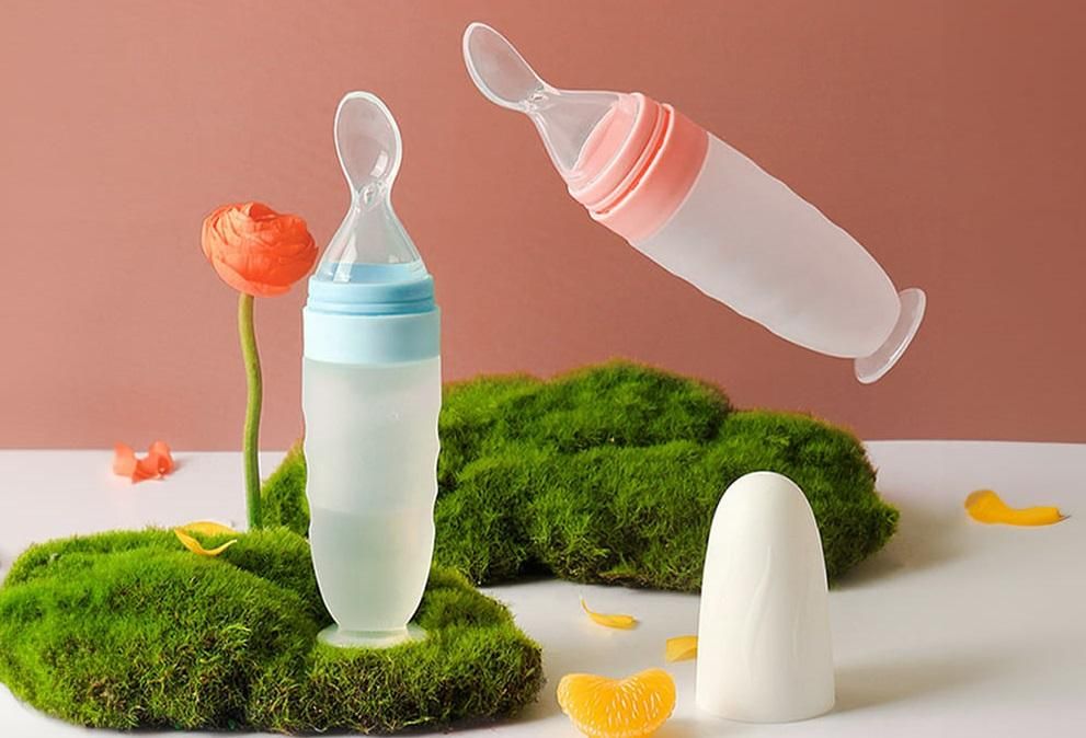 Gentle Self-Feeding Starts Here! Silicone Squeeze Feeder Spoon for Babies