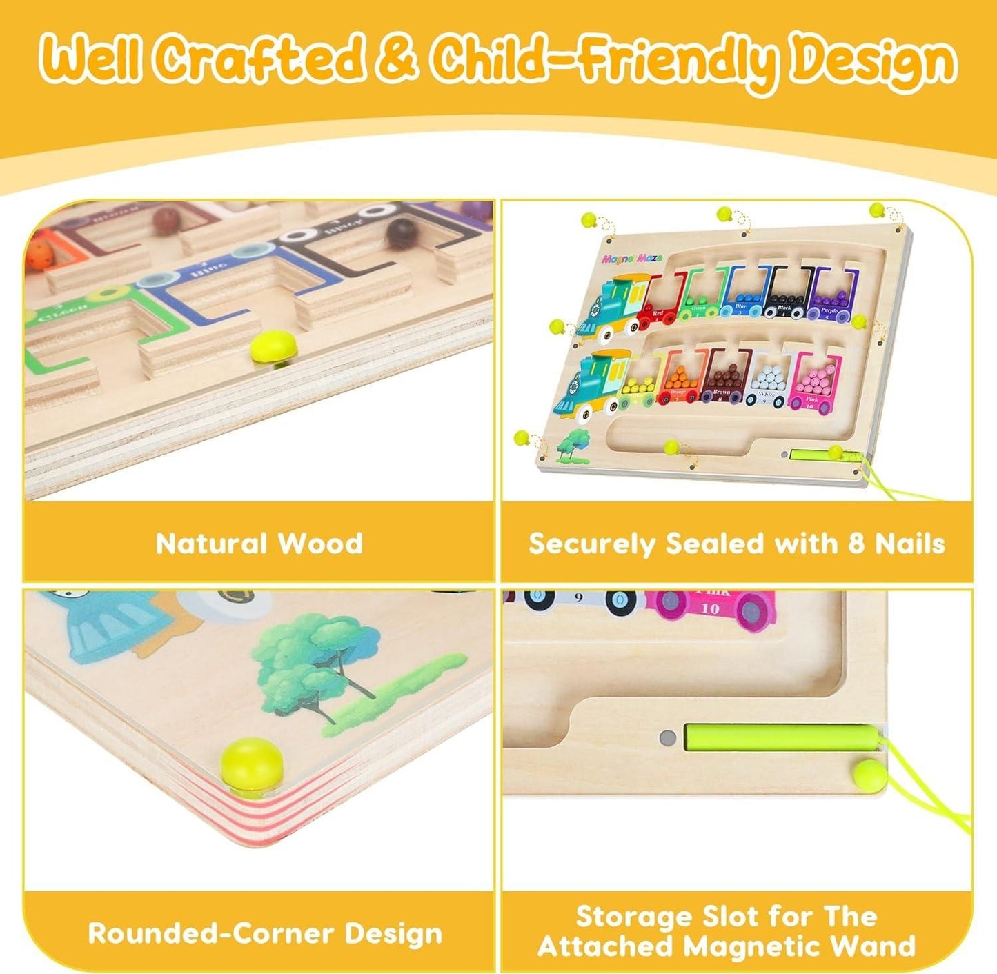 Magnetic Montessori Color & Number Maze Board – Wooden Puzzle Game for Kids | Fine Motor Skills, Counting & Travel Toy