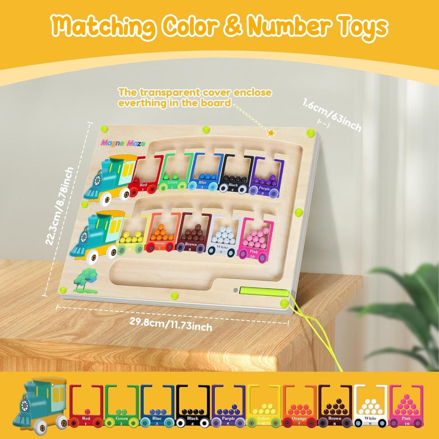Magnetic Montessori Color & Number Maze Board – Wooden Puzzle Game for Kids | Fine Motor Skills, Counting & Travel Toy