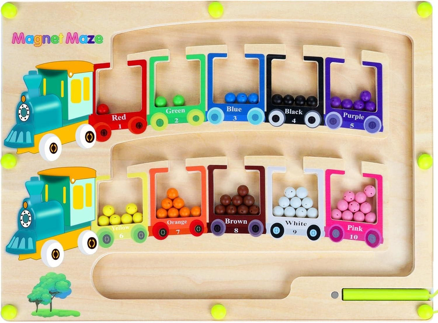 Magnetic Montessori Color & Number Maze Board – Wooden Puzzle Game for Kids | Fine Motor Skills, Counting & Travel Toy