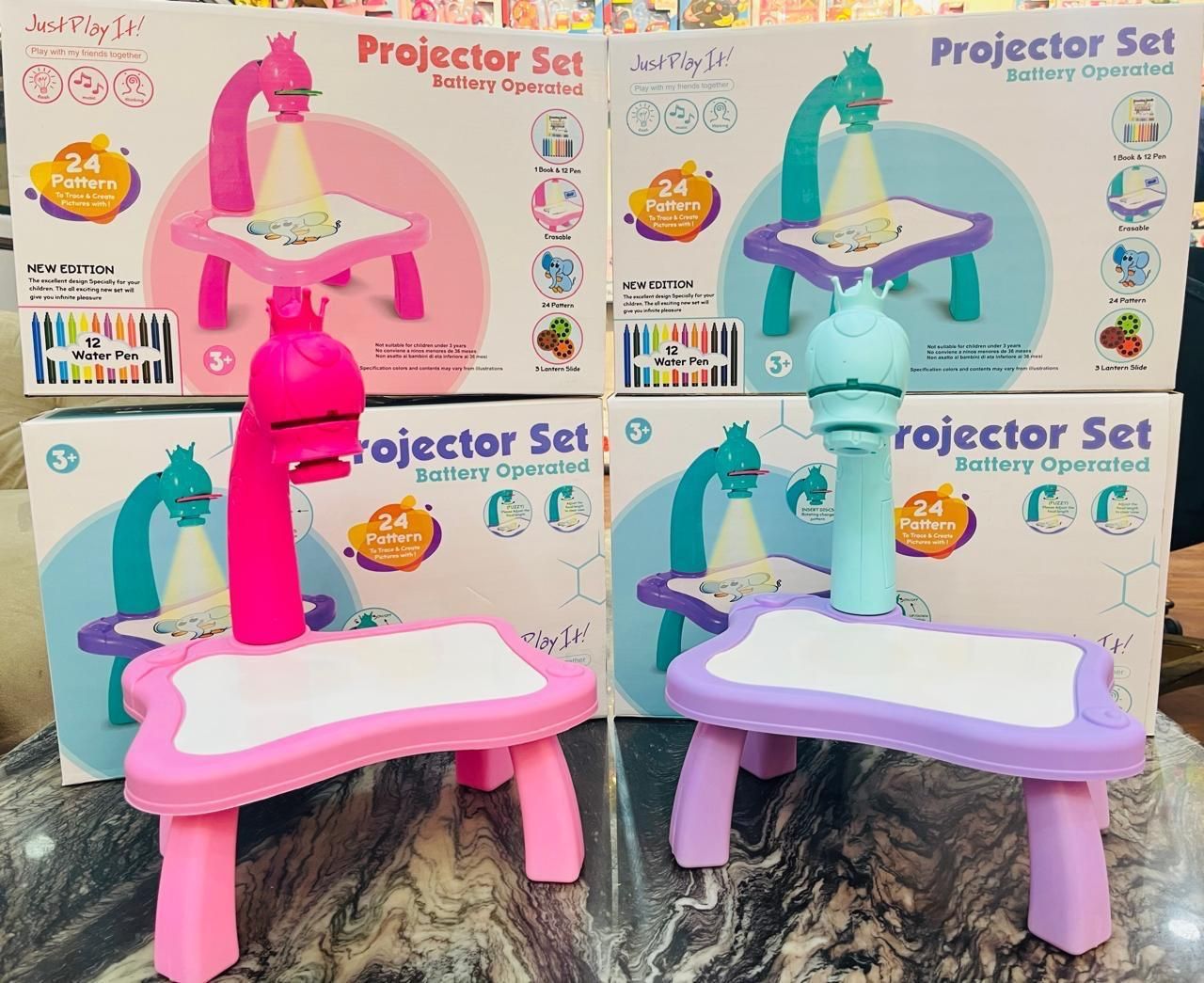 Kids LED Projector Drawing Desk - Educational Art Painting Board Toy with 24 Patterns for Creative Learning