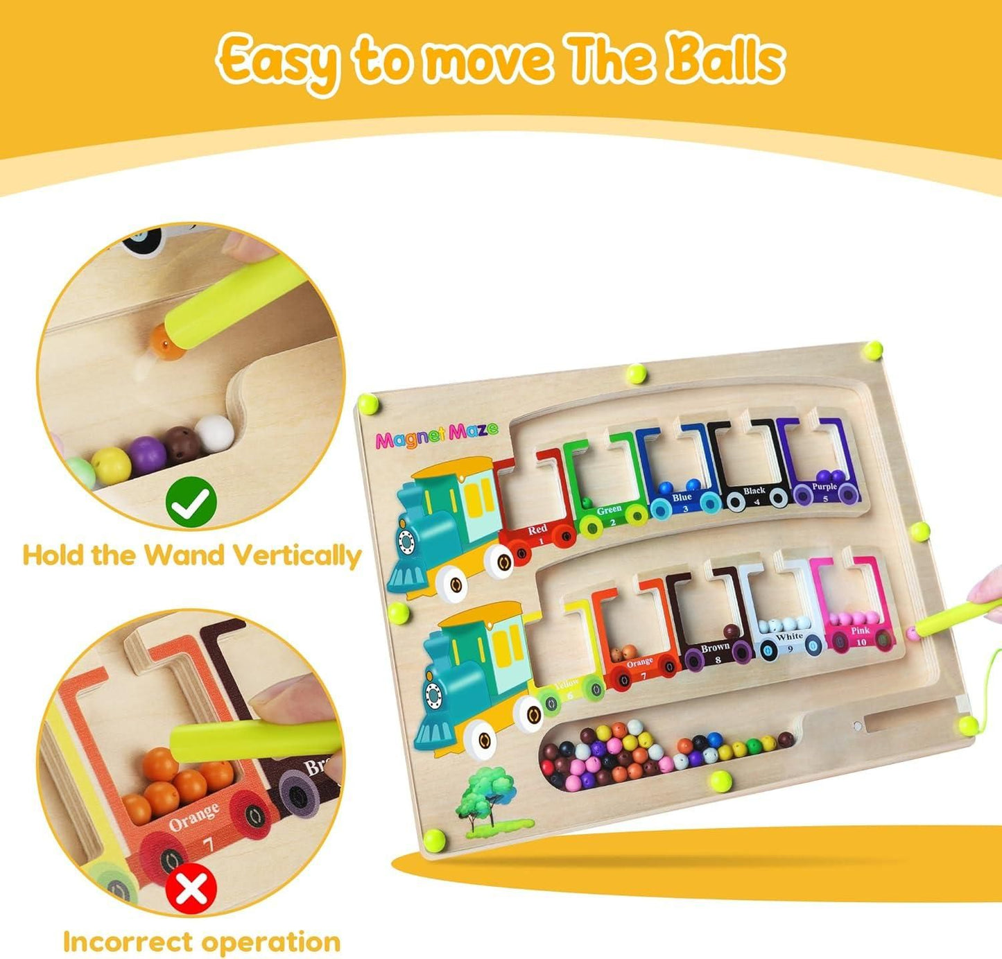 Magnetic Montessori Color & Number Maze Board – Wooden Puzzle Game for Kids | Fine Motor Skills, Counting & Travel Toy
